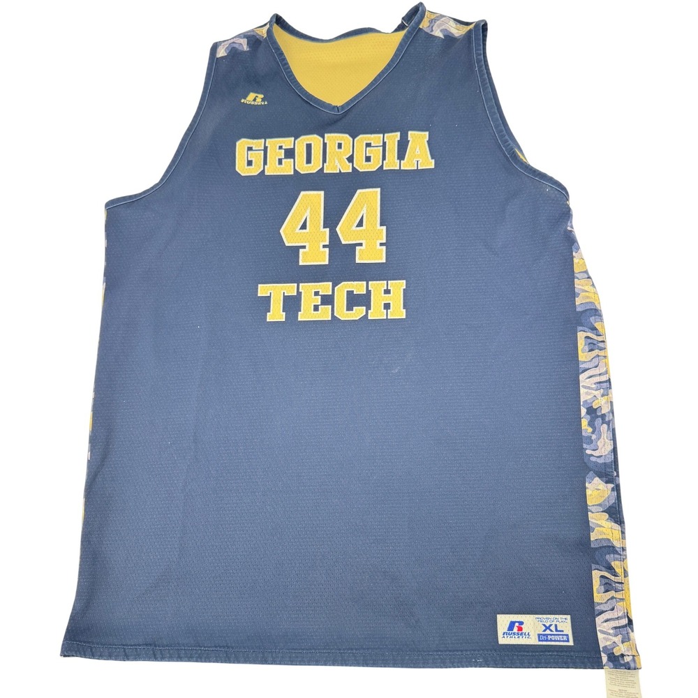 Georgia Tech Reversible Basketball Jersey Mens XL Blue‎ Gold 44 Russell Athletic